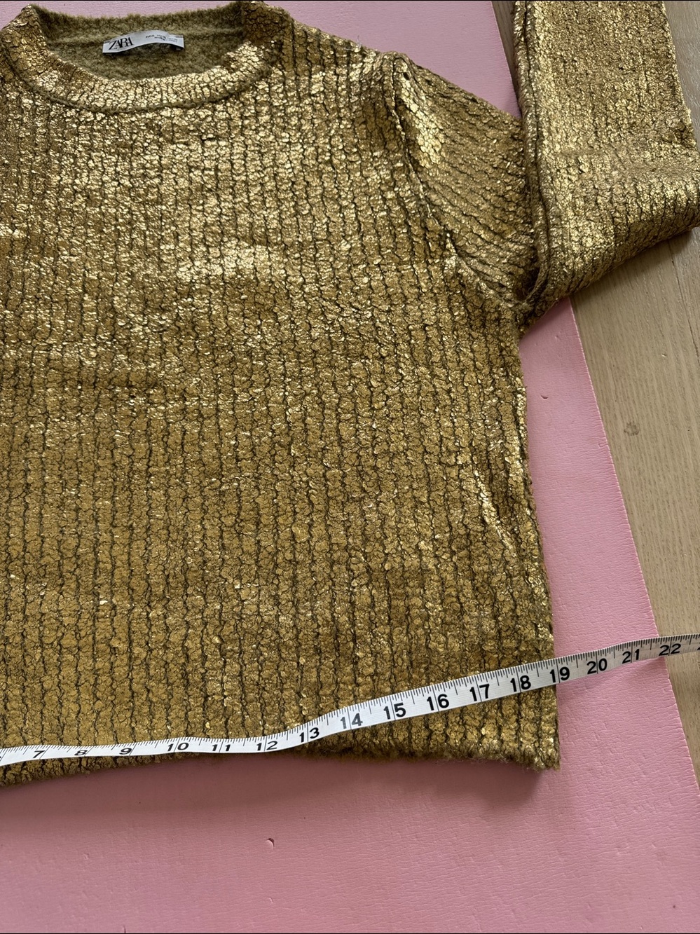 Zara Metallic Gold Ribbed Crew Neck Sweater - Picture 3 of 6